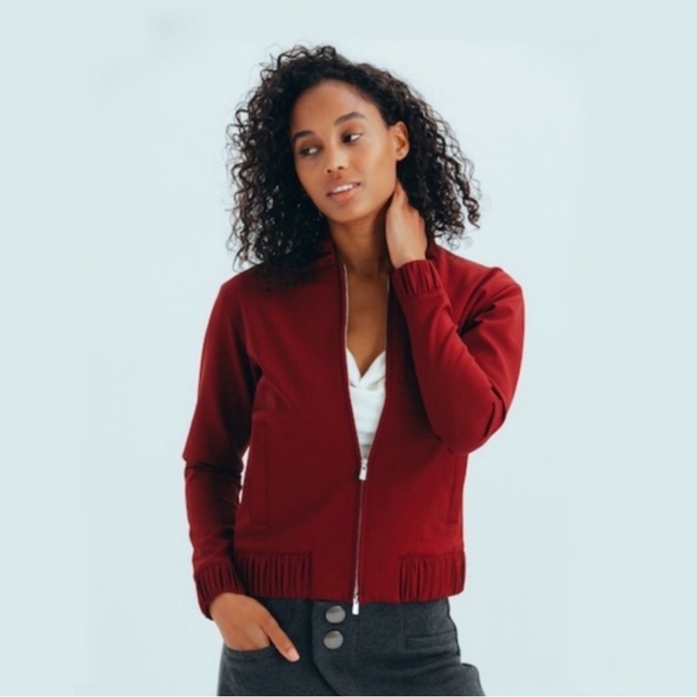 BNWT APL Athletic Propulsion Labs Perfect Wool Bomber Jacket Burgundy XS i